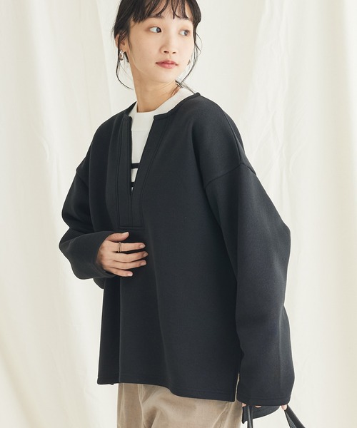 CRAFT STANDARD BOUTIQUE(クラフトスタンダードブティック)の「ニットフリースキーネックプルオーバー(ニット/セーター・レディース・ブラック/アイボリー/ブラウン・L/M)」の2枚目の写真