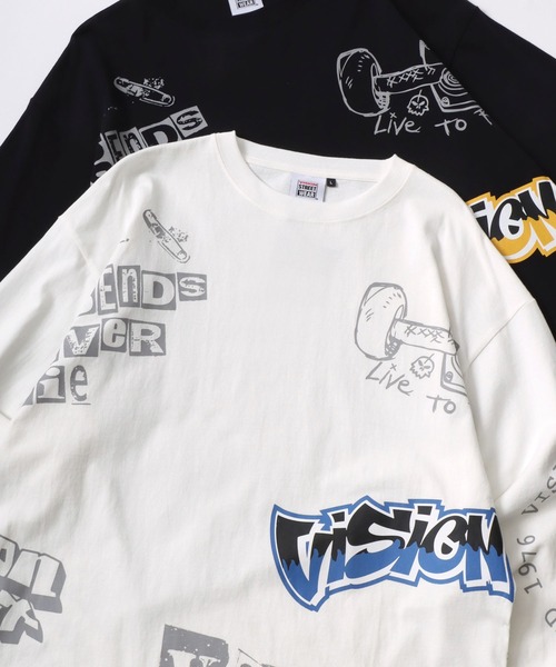 VISION STREET WEAR(ヴィジョンストリートウェア)の「VISION STREET WEAR/ヴィジョンストリートウェア オーバーサイズ グラフィック リンガー/総柄/バックプリント/フォト ロングスリーブTシャツ/ロンT/長袖 トップス プルオーバー/レディース メンズ(Tシャツ/カットソー・メンズ・ブラック系その他/ホワイト系その他2/ブラック系その他3/ブラック/ブラック系その他2/ホワイト/ホワイト系その他/ホワイト系その他3・M/L/LL)」の3枚目の写真