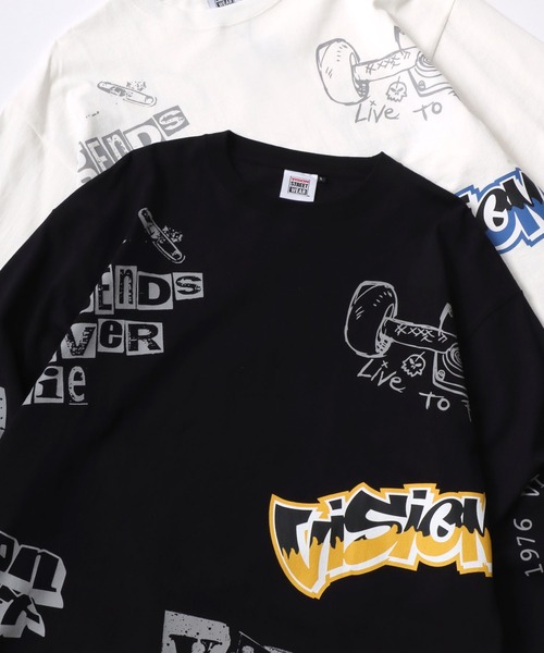 VISION STREET WEAR(ヴィジョンストリートウェア)の「VISION STREET WEAR/ヴィジョンストリートウェア オーバーサイズ グラフィック リンガー/総柄/バックプリント/フォト ロングスリーブTシャツ/ロンT/長袖 トップス プルオーバー/レディース メンズ(Tシャツ/カットソー・メンズ・ブラック系その他/ホワイト系その他2/ブラック系その他3/ブラック/ブラック系その他2/ホワイト/ホワイト系その他/ホワイト系その他3・M/L/LL)」の6枚目の写真