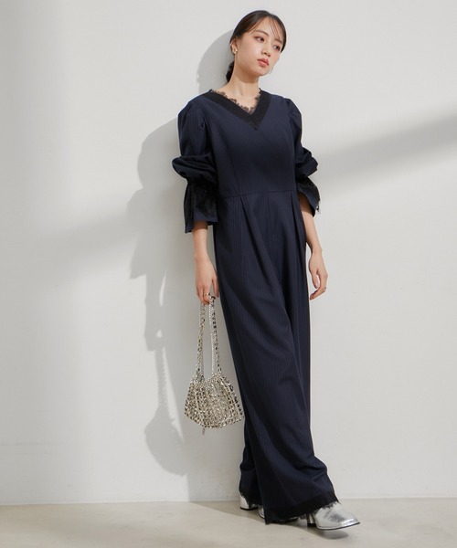 VIS（ビス）の「【VIS DRESS】ピンストライプレースオールインワン【洗える】（つなぎ/オールインワン・レディース・グレー/ブルー系その他・FREE）」の11枚目の写真