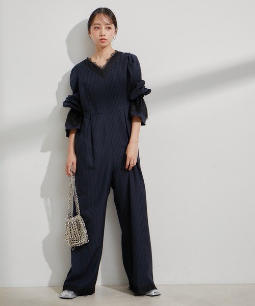 VIS（ビス）の「【VIS DRESS】ピンストライプレースオールインワン【洗える】（つなぎ/オールインワン・レディース・グレー/ブルー系その他・FREE）」の12枚目の写真