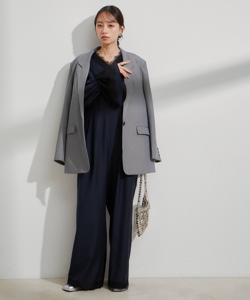 VIS（ビス）の「【VIS DRESS】ピンストライプレースオールインワン【洗える】（つなぎ/オールインワン・レディース・グレー/ブルー系その他・FREE）」の14枚目の写真