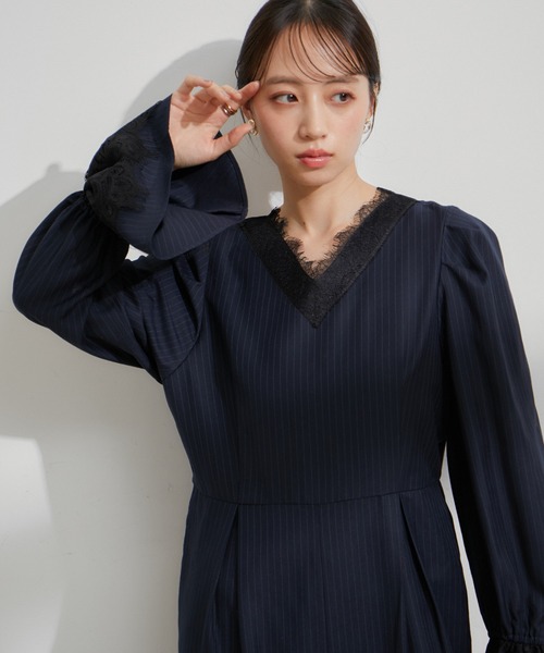 VIS（ビス）の「【VIS DRESS】ピンストライプレースオールインワン【洗える】（つなぎ/オールインワン・レディース・グレー/ブルー系その他・FREE）」の16枚目の写真