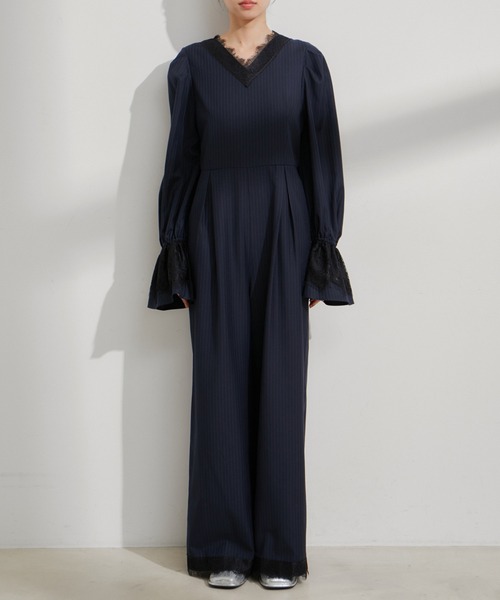 VIS（ビス）の「【VIS DRESS】ピンストライプレースオールインワン【洗える】（つなぎ/オールインワン・レディース・グレー/ブルー系その他・FREE）」の18枚目の写真