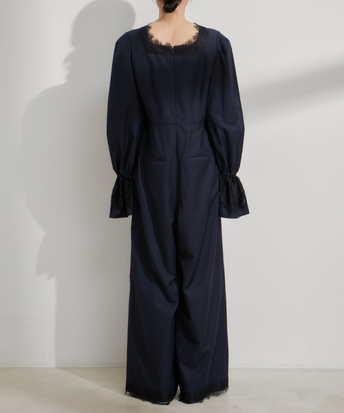 セール】【VIS DRESS】ピンストライプレースオールインワン【洗える