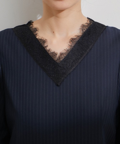 VIS（ビス）の「【VIS DRESS】ピンストライプレースオールインワン【洗える】（つなぎ/オールインワン・レディース・グレー/ブルー系その他・FREE）」の21枚目の写真