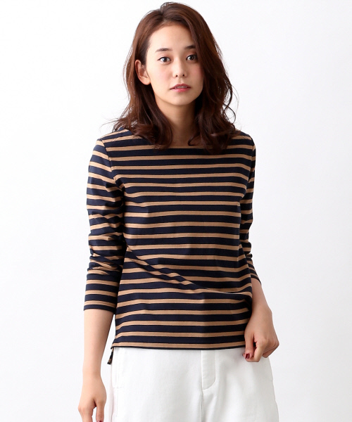 MYSELF ABAHOUSE（マイセルフアバハウス）の「ﾊﾟﾈﾙﾎﾞｰﾀﾞｰｶｯﾄｿｰ（Tシャツ/カットソー・レディース・レッド/キャメル/オフホワイト・MEDIUM/SMALL）」の3枚目の写真