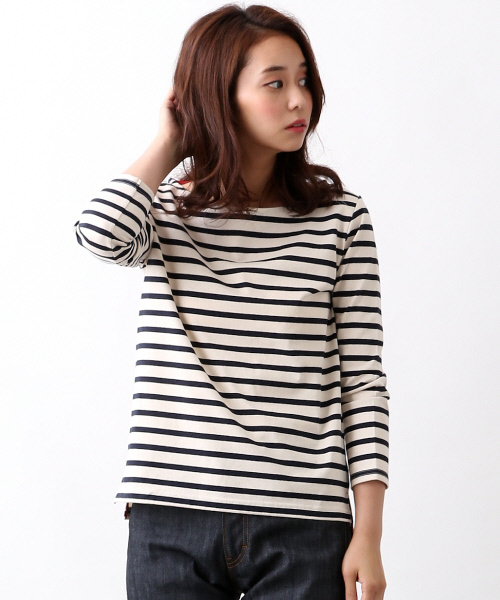 MYSELF ABAHOUSE（マイセルフアバハウス）の「ﾊﾟﾈﾙﾎﾞｰﾀﾞｰｶｯﾄｿｰ（Tシャツ/カットソー・レディース・レッド/キャメル/オフホワイト・MEDIUM/SMALL）」の2枚目の写真