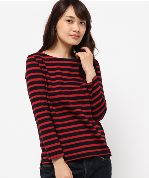 MYSELF ABAHOUSE（マイセルフアバハウス）の「ﾊﾟﾈﾙﾎﾞｰﾀﾞｰｶｯﾄｿｰ（Tシャツ/カットソー・レディース・レッド/キャメル/オフホワイト・MEDIUM/SMALL）」の17枚目の写真