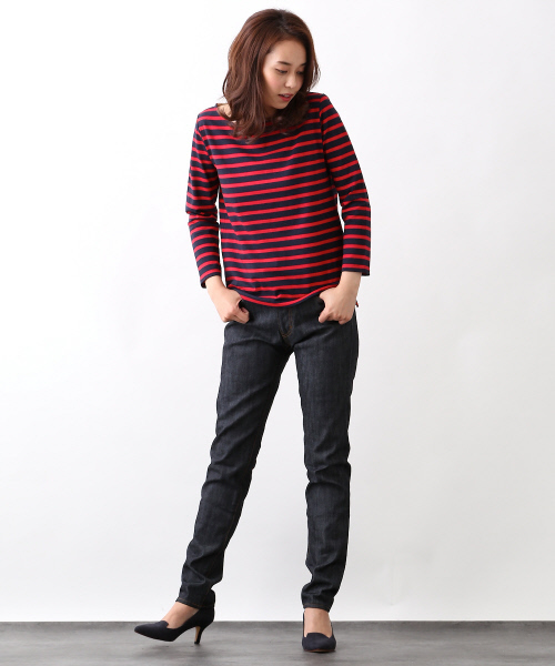 MYSELF ABAHOUSE（マイセルフアバハウス）の「ﾊﾟﾈﾙﾎﾞｰﾀﾞｰｶｯﾄｿｰ（Tシャツ/カットソー・レディース・レッド/キャメル/オフホワイト・MEDIUM/SMALL）」の10枚目の写真