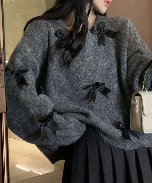 Chick(チック)の「【元日向坂46 渡邉 美穂様着用】RIBBON CREW NECK KNIT / リボンクルーネックニットトップス(ニット/セーター・レディース・ダークグレー・FREE)」の11枚目の写真