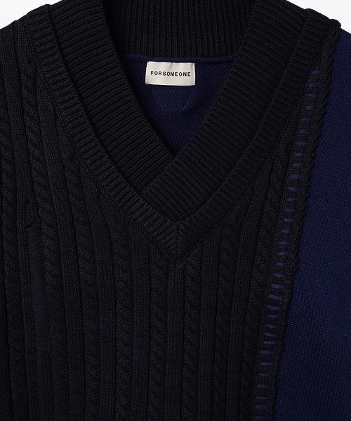 FORSOMEONE（フォーサムワン）の「FORSOMEONE DAMAGE KNIT VEST（ベスト・メンズ・ベージュ/ブラック・46）」の4枚目の写真