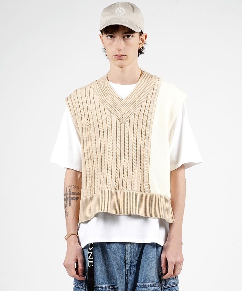 FORSOMEONE（フォーサムワン）の「FORSOMEONE DAMAGE KNIT VEST（ベスト・メンズ・ベージュ/ブラック・46）」の10枚目の写真