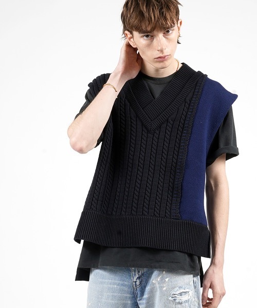 FORSOMEONE（フォーサムワン）の「FORSOMEONE DAMAGE KNIT VEST（ベスト・メンズ・ベージュ/ブラック・46）」の12枚目の写真