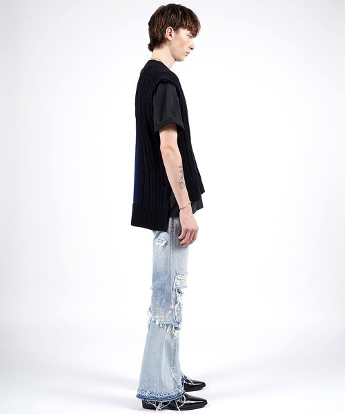 FORSOMEONE（フォーサムワン）の「FORSOMEONE DAMAGE KNIT VEST（ベスト・メンズ・ベージュ/ブラック・46）」の9枚目の写真