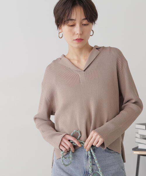 N.（N. Natural Beauty Basic）（エヌエヌナチュラルビューティーベーシック）の「◆カイキンリブニット（ニット/セーター・レディース・オレンジ/ネイビー/オフホワイト/モカ・MEDIUM）」の3枚目の写真