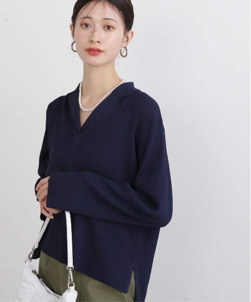 N.（N. Natural Beauty Basic）（エヌエヌナチュラルビューティーベーシック）の「◆カイキンリブニット（ニット/セーター・レディース・オレンジ/ネイビー/オフホワイト/モカ・MEDIUM）」の19枚目の写真