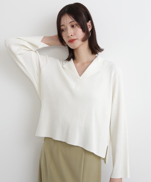 N.（N. Natural Beauty Basic）（エヌエヌナチュラルビューティーベーシック）の「◆カイキンリブニット（ニット/セーター・レディース・オレンジ/ネイビー/オフホワイト/モカ・MEDIUM）」の5枚目の写真