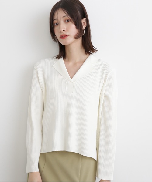 N.（N. Natural Beauty Basic）（エヌエヌナチュラルビューティーベーシック）の「◆カイキンリブニット（ニット/セーター・レディース・オレンジ/ネイビー/オフホワイト/モカ・MEDIUM）」の6枚目の写真