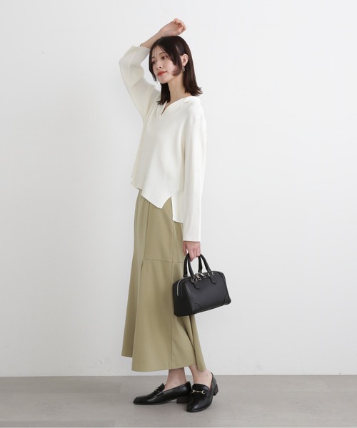 N.（N. Natural Beauty Basic）（エヌエヌナチュラルビューティーベーシック）の「◆カイキンリブニット（ニット/セーター・レディース・オレンジ/ネイビー/オフホワイト/モカ・MEDIUM）」の8枚目の写真