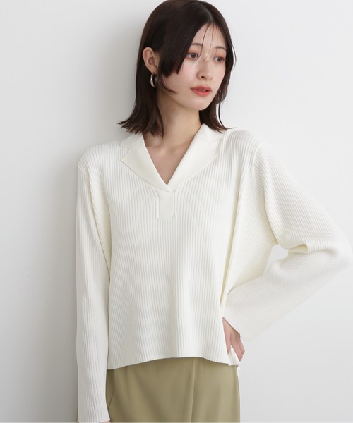 N.（N. Natural Beauty Basic）（エヌエヌナチュラルビューティーベーシック）の「◆カイキンリブニット（ニット/セーター・レディース・オレンジ/ネイビー/オフホワイト/モカ・MEDIUM）」の10枚目の写真