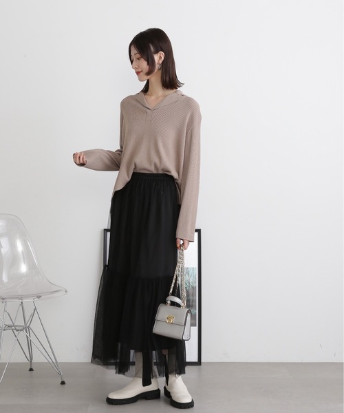 N.（N. Natural Beauty Basic）（エヌエヌナチュラルビューティーベーシック）の「◆カイキンリブニット（ニット/セーター・レディース・オレンジ/ネイビー/オフホワイト/モカ・MEDIUM）」の16枚目の写真