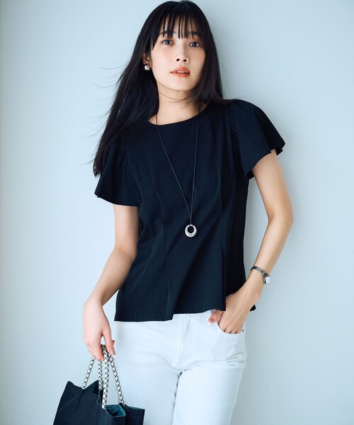 ANY SIS(エニィスィス)の「【接触冷感】美人 フリルスリーブ カットソー(Tシャツ/カットソー・レディース・ブラック系/ピンク系/ダークグリーン系/ホワイト系/ライラック系/ダルブルー系・0)」の3枚目の写真