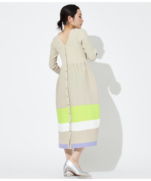 Settimissimo（セッティミッシモ）の「マルチボーダーヘム 2WAY ニットロングワンピース（ワンピース・レディース・ブラック/ベージュ・38）」の6枚目の写真