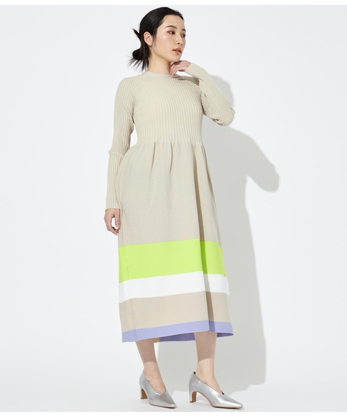 Settimissimo（セッティミッシモ）の「マルチボーダーヘム 2WAY ニットロングワンピース（ワンピース・レディース・ブラック/ベージュ・38）」の8枚目の写真