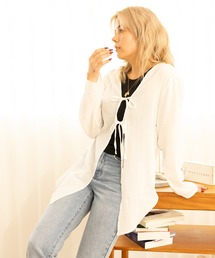 RIKKA FEMME/リッカファム シャツ 長袖 薄手 羽織り リボン シワ加工 RF24SS07
