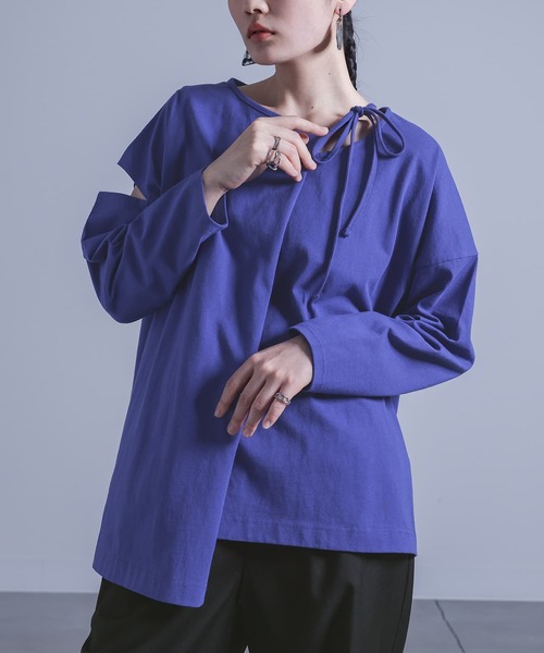 kOhAKU(コハク)の「アシメカッティングロンT(Tシャツ/カットソー・レディース・ベージュ/ロイヤルブルー/ブラック・FREE)」の7枚目の写真