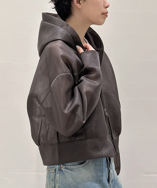 AP STUDIO（エーピーストゥディオ）の「シアーフーディー（パーカー・レディース・グレー・FREE）」の2枚目の写真