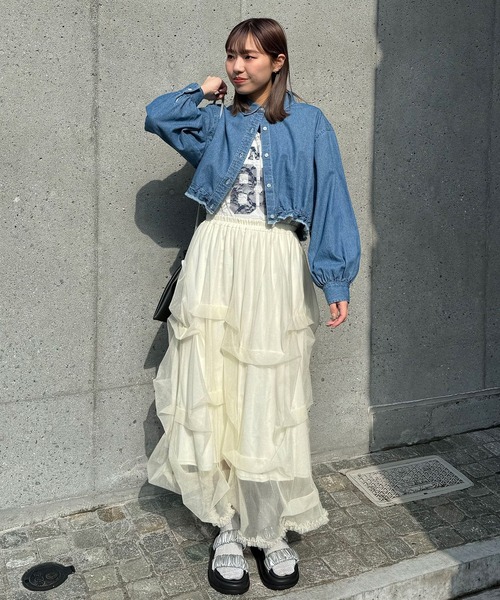 CIAOPANIC(チャオパニック)の「ショート丈ドロストアソートシャツ(シャツ/ブラウス・レディース・ブルー/グリーン/ピンク/ネイビー・FREE)」の7枚目の写真