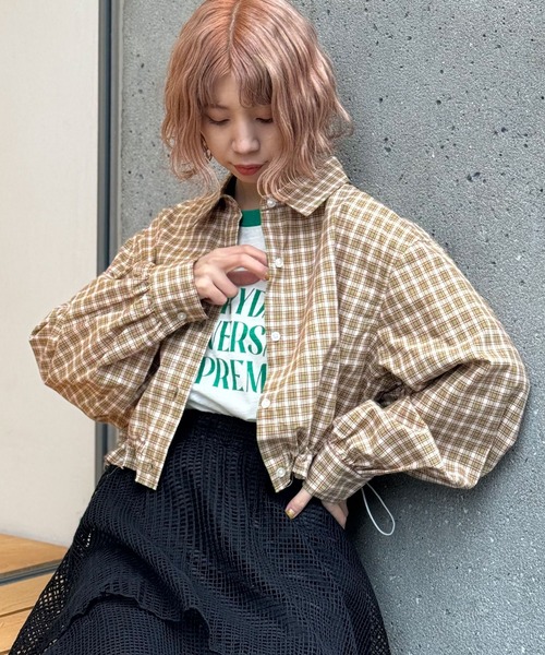 CIAOPANIC(チャオパニック)の「ショート丈ドロストアソートシャツ(シャツ/ブラウス・レディース・ブルー/グリーン/ピンク/ネイビー・FREE)」の9枚目の写真