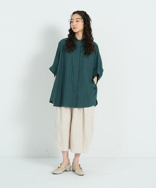 conges payes ADIEU TRISTESSE（コンジェ ペイエ アデュートリステス）の「アソートカラーポンチョシャツ（シャツ/ブラウス・レディース・ストライプ/グリーン・38）」の3枚目の写真