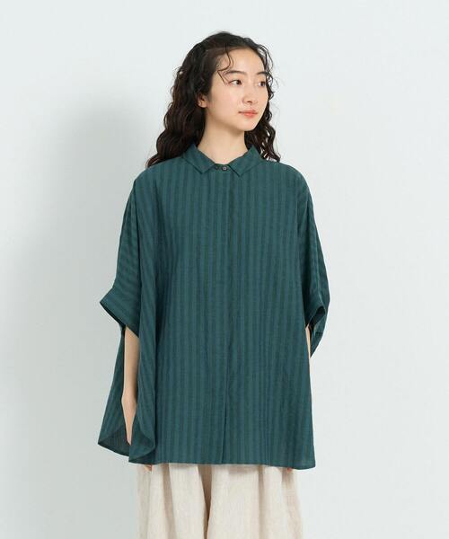 conges payes ADIEU TRISTESSE（コンジェ ペイエ アデュートリステス）の「アソートカラーポンチョシャツ（シャツ/ブラウス・レディース・ストライプ/グリーン・38）」の8枚目の写真