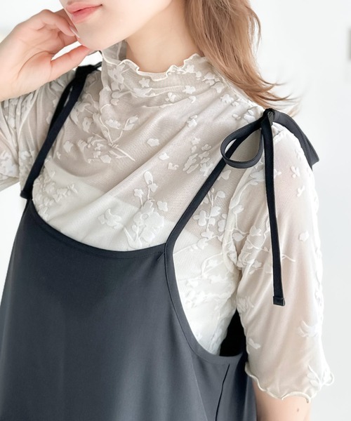 イツセイミヤケme 花柄 ハイネック トップス 半袖 イツセイミヤケme 花柄 ハイネック トップス 半袖 イツセイミヤケme 花