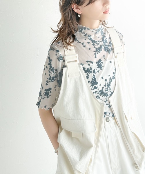 イツセイミヤケme 花柄 ハイネック トップス 半袖 meイッセイミヤケ 花