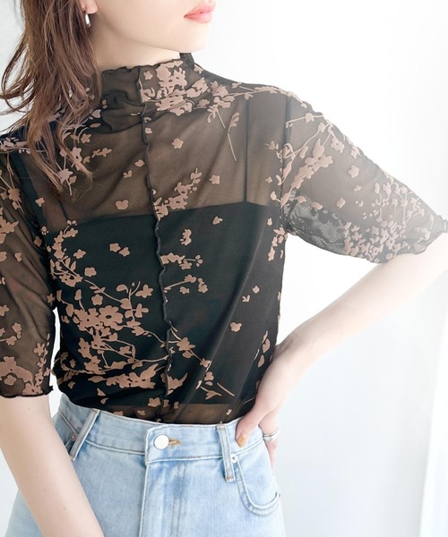 セール】シンプルコーデに華やかさを添える。花柄フロッキーシアー