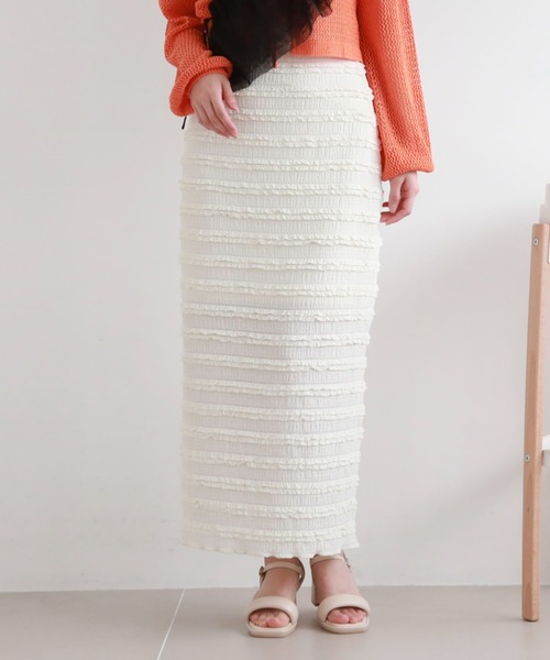 archives（アルシーヴ）の「フリルレースカットタイトスカート（スカート・レディース・ブラック/オフホワイト/グリーン・MEDIUM）」の4枚目の写真