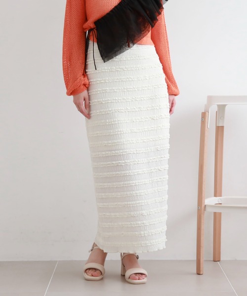 archives（アルシーヴ）の「フリルレースカットタイトスカート（スカート・レディース・ブラック/オフホワイト/グリーン・MEDIUM）」の5枚目の写真