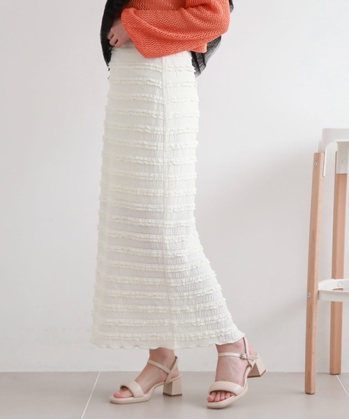 archives（アルシーヴ）の「フリルレースカットタイトスカート（スカート・レディース・ブラック/オフホワイト/グリーン・MEDIUM）」の6枚目の写真