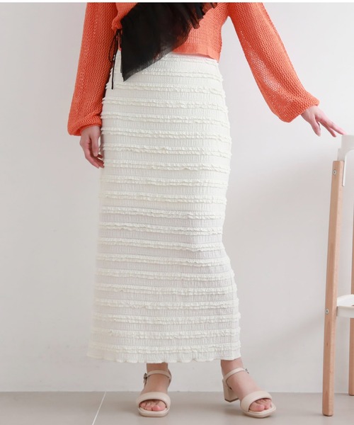 archives（アルシーヴ）の「フリルレースカットタイトスカート（スカート・レディース・ブラック/オフホワイト/グリーン・MEDIUM）」の8枚目の写真