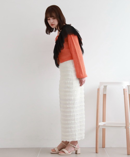 archives（アルシーヴ）の「フリルレースカットタイトスカート（スカート・レディース・ブラック/オフホワイト/グリーン・MEDIUM）」の22枚目の写真