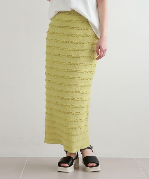 archives（アルシーヴ）の「フリルレースカットタイトスカート（スカート・レディース・ブラック/オフホワイト/グリーン・MEDIUM）」の9枚目の写真