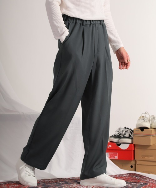 LUXSTYLE（ラグスタイル）の「ストレッチタックワイドパンツ（スラックス・メンズ・ブラウン/チャコール/ブラック/グレー・M/L/XL）」の4枚目の写真
