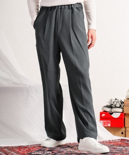 LUXSTYLE（ラグスタイル）の「ストレッチタックワイドパンツ（スラックス・メンズ・ブラウン/チャコール/ブラック/グレー・M/L/XL）」の12枚目の写真