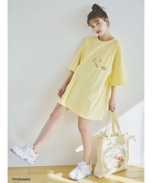 dazzlin（ダズリン）の「【mofusandコラボ】イラストトートBAG（トートバッグ・レディース・イエロー/オフホワイト・FREE）」の6枚目の写真
