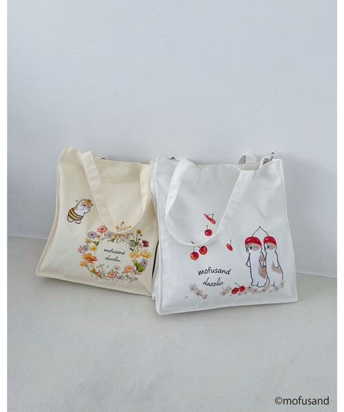 dazzlin（ダズリン）の「【mofusandコラボ】イラストトートBAG（トートバッグ・レディース・イエロー/オフホワイト・FREE）」の8枚目の写真