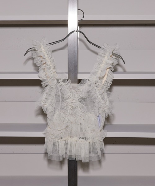 MAISON BREEZE reveur（メゾンブリーズレヴール）の「【MAISON BREEZE reveur】チュールフリルビスチェ（キャミソール・レディース・オフホワイト/ブラック/グレー・FREE）」の4枚目の写真